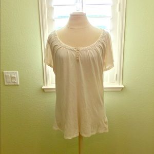 Cream Colored Scoop Neck Top with Buttons